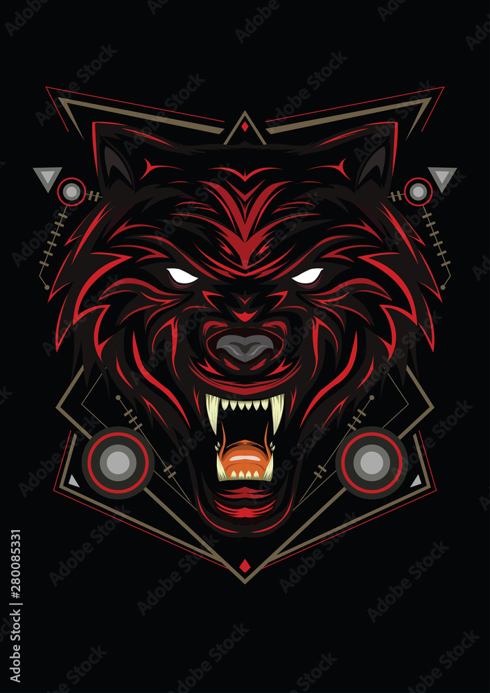 Red wolf illustration. Angry Face on black background style Stock Illustration | Adobe Stock