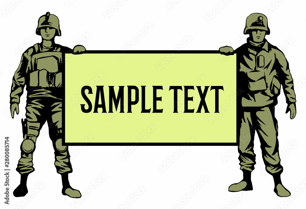 Troops, soldiers in military uniform holding a banner, isolated on white  background. Stock Vector | Adobe Stock