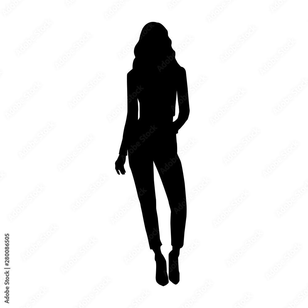 Vector silhouette of beautiful stylish girl with long legs isolated on white background