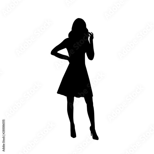 Vector black female silhouette of fashion woman isolated on white background