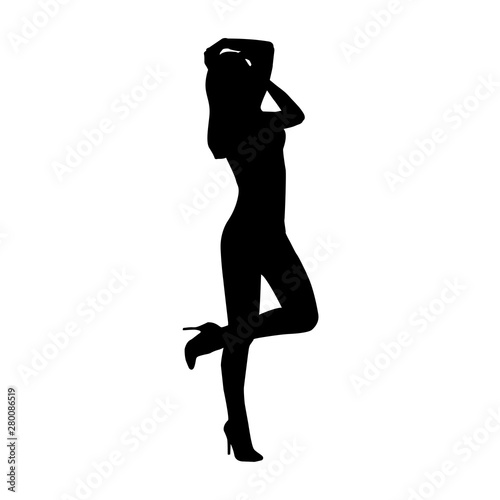 Vector silhouette of beautiful stylish girl with long legs isolated on white background