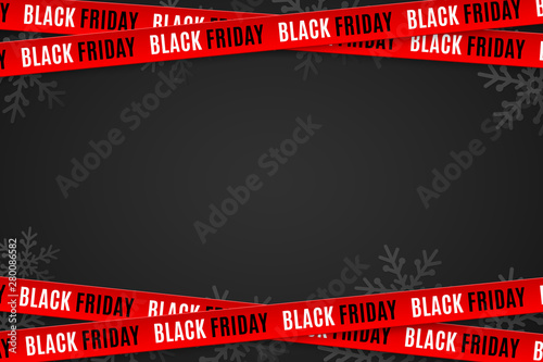 Red ribbons for black friday sale on black background. Crossed ribbons. Big sale. Graphic elements. Vector illustration