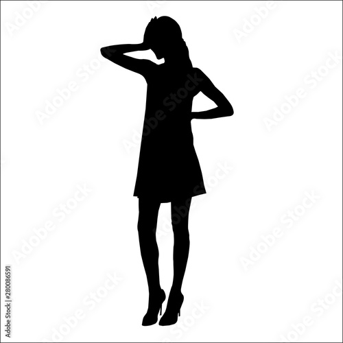 Vector black silhouette of a fashion woman isolated on white background 2