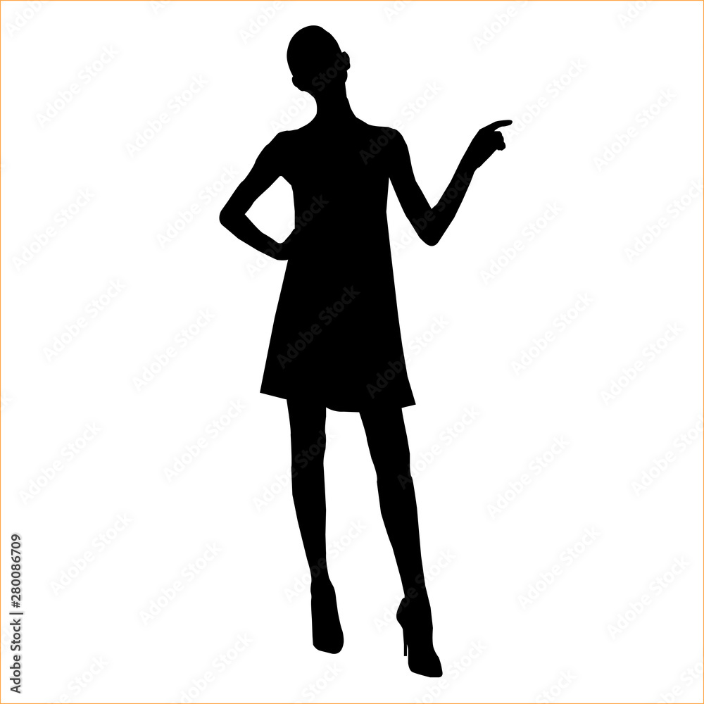 Vector black female silhouette of fashion woman isolated on white background 5