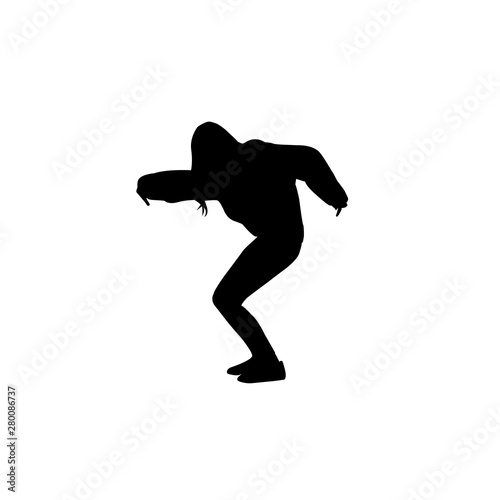 Vector black female silhouette of young teenage girl hipster dancing and posing in sweetshirt isolated on white background.