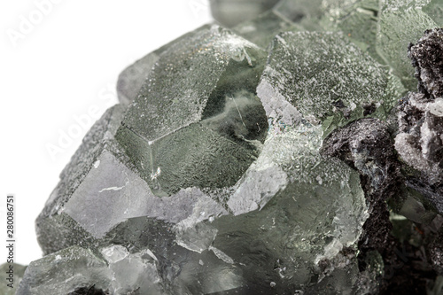 Macro stone Fluorite mineral on white background