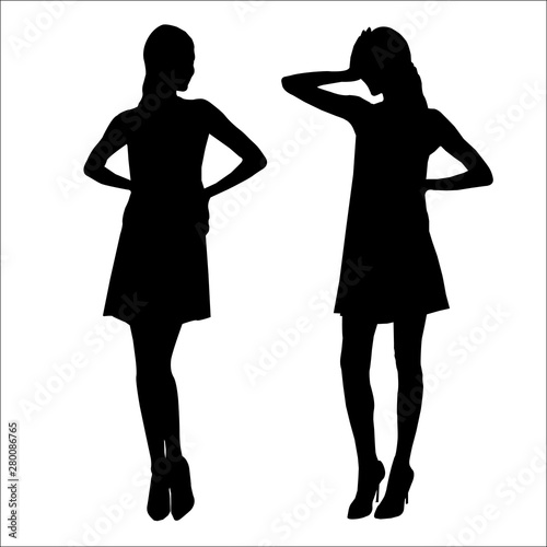 Vector black silhouettes of women isolated on white background 3