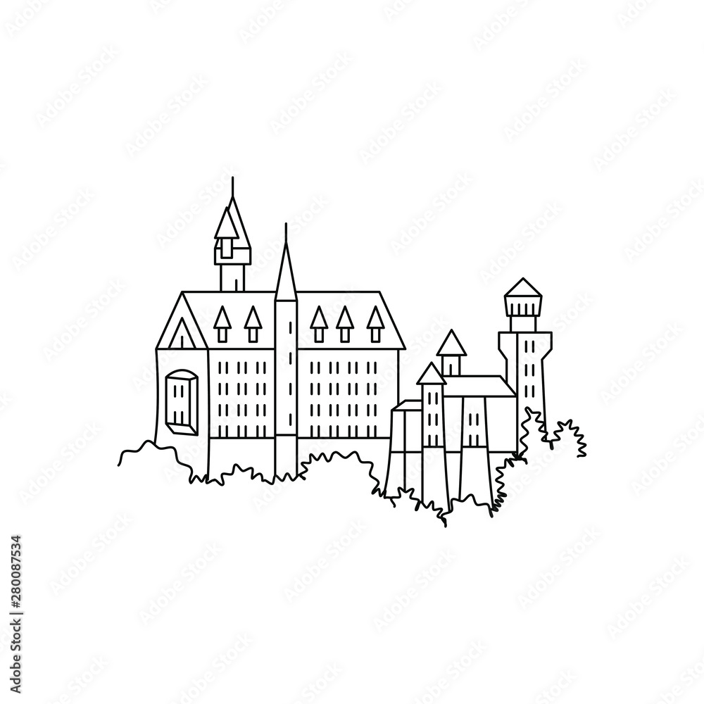 Neuschwanstein Castle vector icon. black line symbol Neuschwanstein Castle. Neuschwanstein Castle sign. Neuschwanstein Castle logo