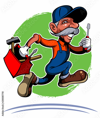 Cartoon style Handyman with the tools, vector cartoon character.