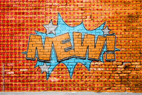 New! Comic Style Graffiti Lettering on Brick Wall 