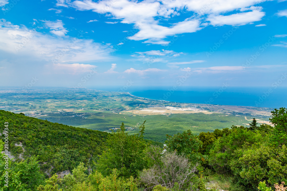 Aerial view to coastline  from the Olympus mountain. Greece