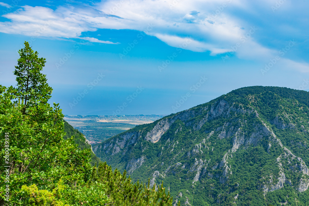 Aerial view to coastline  from the Olympus mountain. Greece