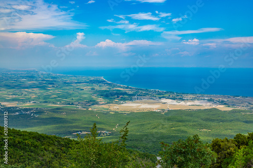 Aerial view to coastline  from the Olympus mountain. Greece photo