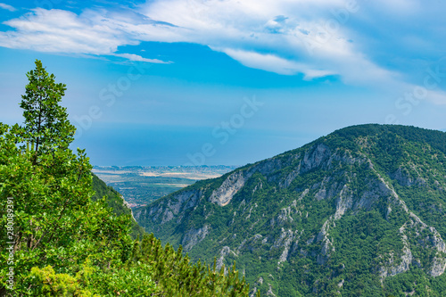 Aerial view to coastline from the Olympus mountain. Greece