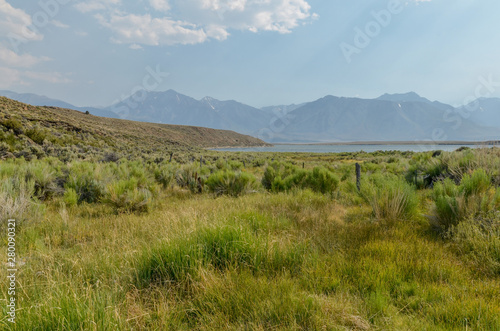 scenic view of Sierra Nevada mountains and Lake Crowley from Layton Springs  Mono county  California  USA 