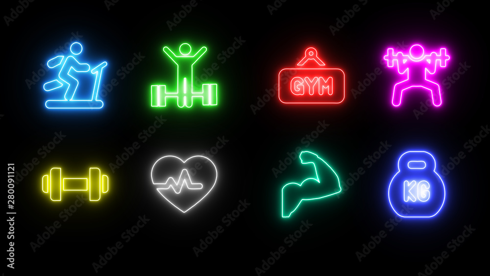 Naklejka premium neon icons gym training