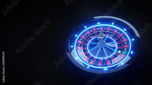Luxury Online Casino Roulette Wheel With Neon Lights - 3D Illustration photo
