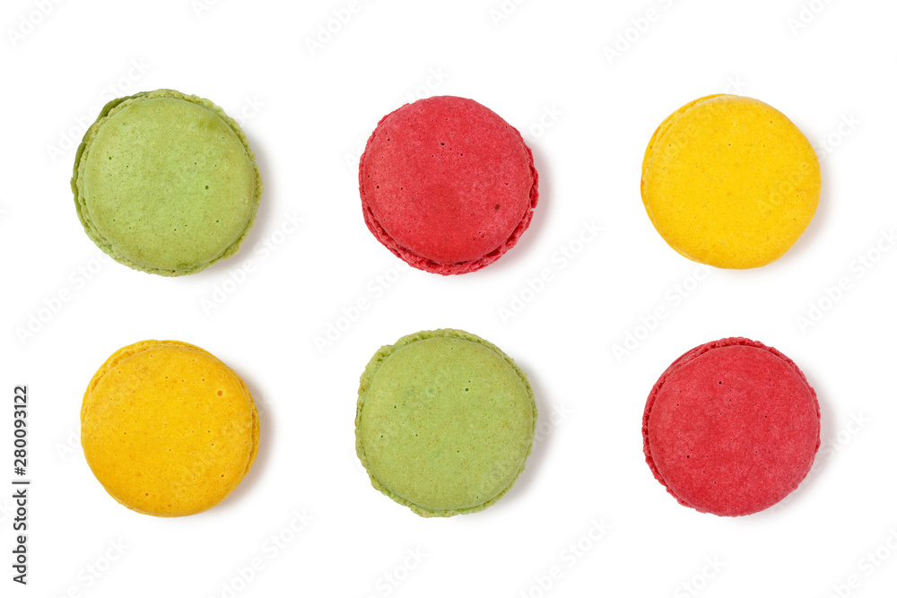colorful macaroons isolated on white background