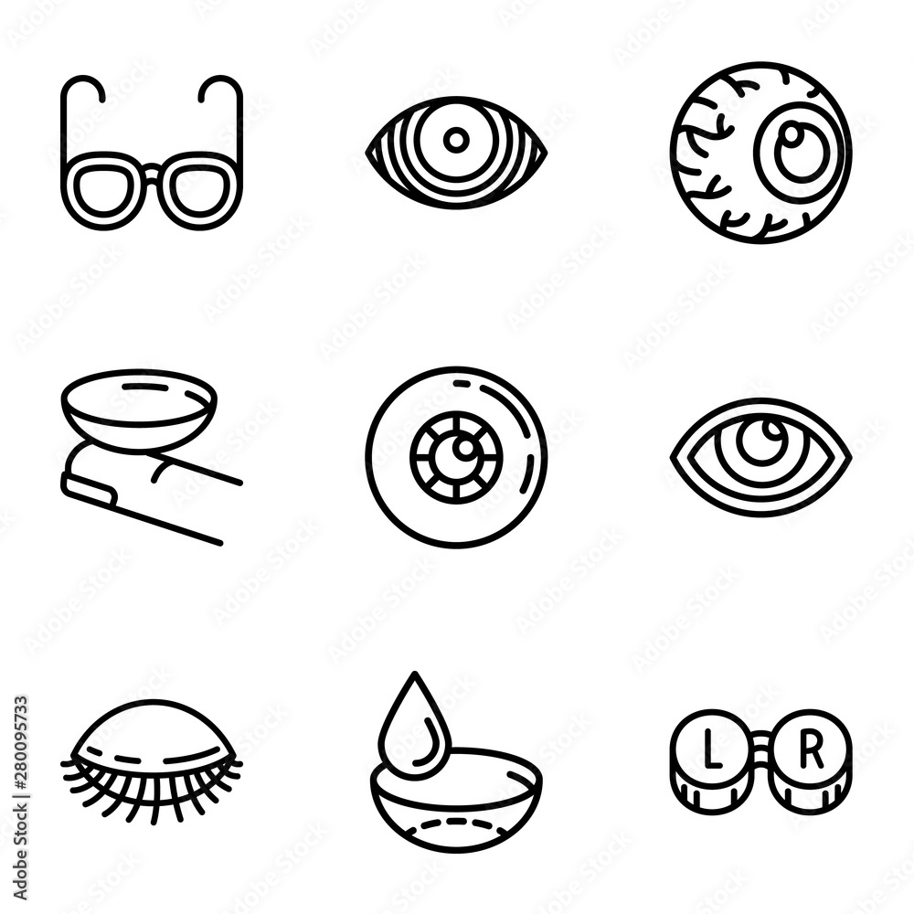 Eye care icon set. Outline set of 9 eye care vector icons for web design isolated on white background Eye care icon set. Outline set of 9 eye care vector icons for web design isolated on white background