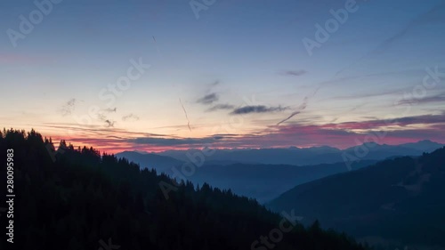 Aerial Reveal of Epic Mountain Panorama Just before Sunrise