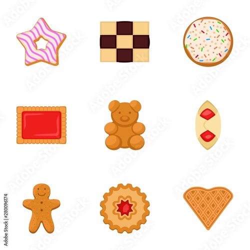 Biscuit icon set. Flat set of 9 biscuit vector icons for web design isolated on white background