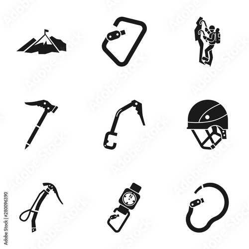 Hiking equipment icon set. Simple set of 9 hiking equipment vector icons for web design isolated on white background