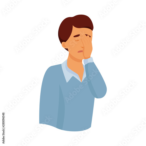 Sad man office worker cover his sad face