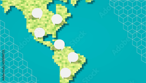 Green america pixel map with empty bubbles