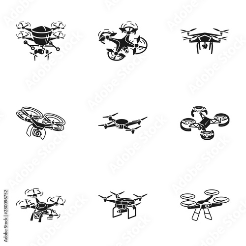 Drone icon set. Simple set of 9 drone vector icons for web design isolated on white background