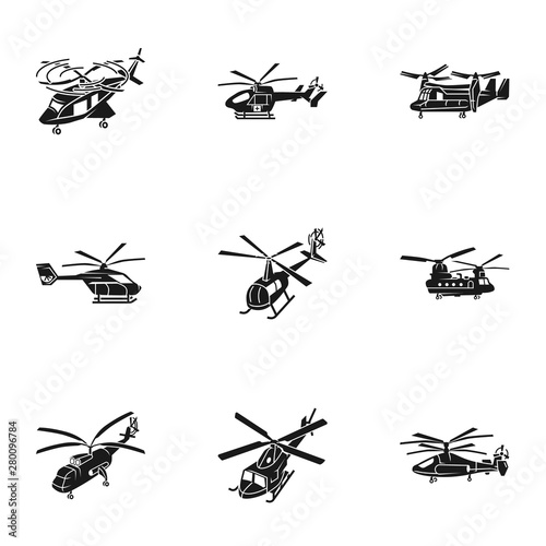 Helicopter icon set. Simple set of 9 helicopter vector icons for web design isolated on white background