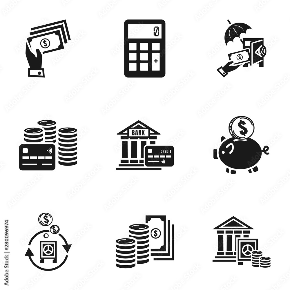 Money icon set. Simple set of 9 money vector icons for web design isolated on white background Money icon set. Simple set of 9 money vector icons for web design isolated on white background