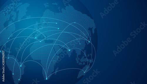 Blue dot globe world map for technology concept