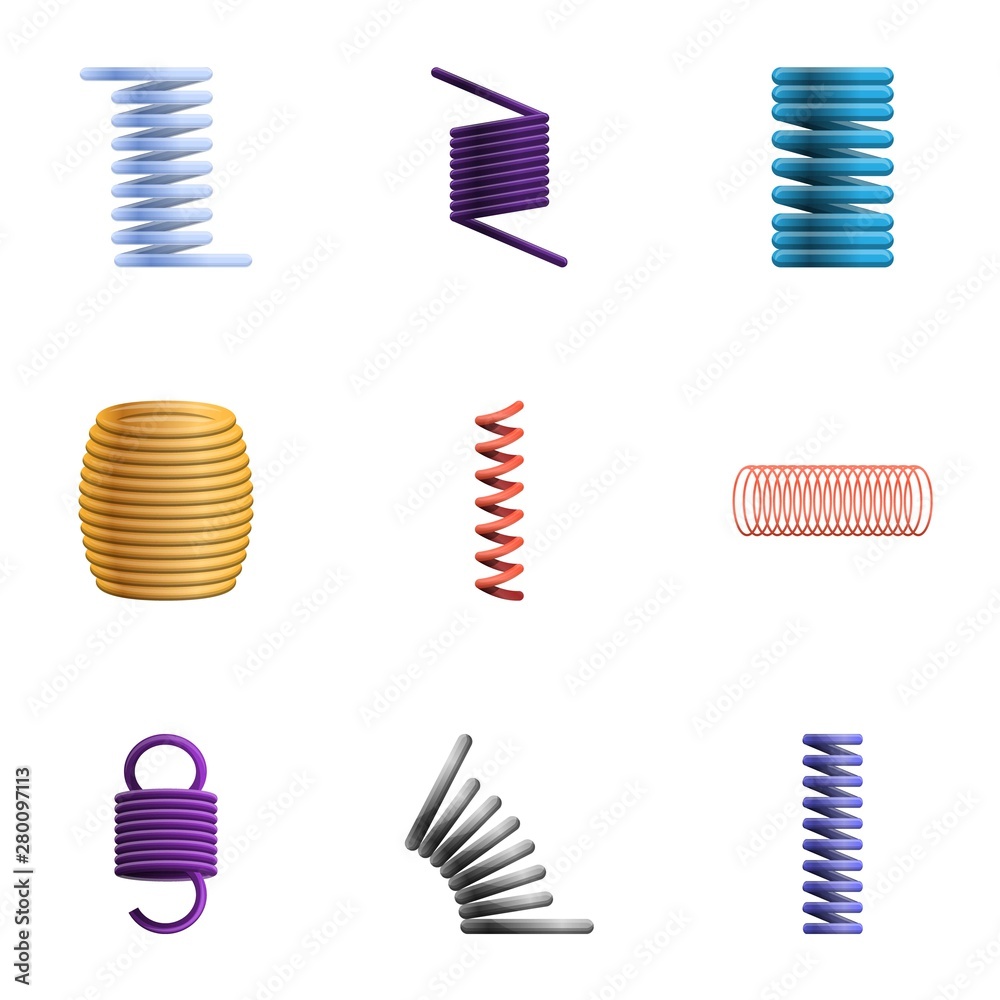 Coil icon set. Cartoon set of 9 coil vector icons for web design isolated on white background Coil icon set. Cartoon set of 9 coil vector icons for web design isolated on white background