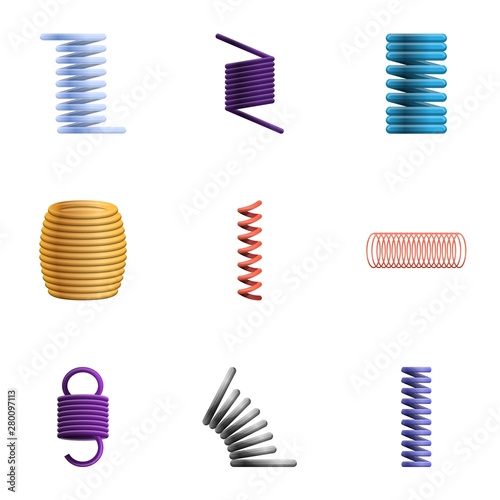 Coil icon set. Cartoon set of 9 coil vector icons for web design isolated on white background