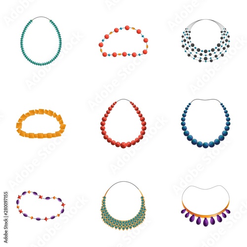 Necklace icon set. Cartoon set of 9 necklace vector icons for web design isolated on white background