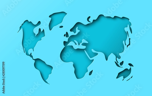 Blue paper cutout world map papercut concept
