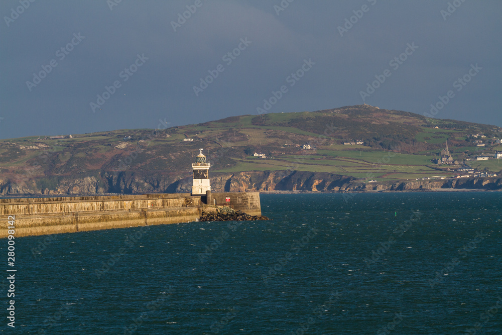 Holyhead breakwater Lighthouse in Anglesey, Wales, from Holyhead, landscape