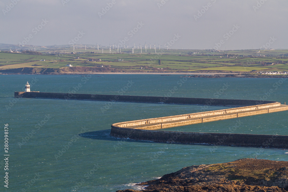 Holyhead breakwater in Anglesey, Wales, landscape on Autumn fall day.