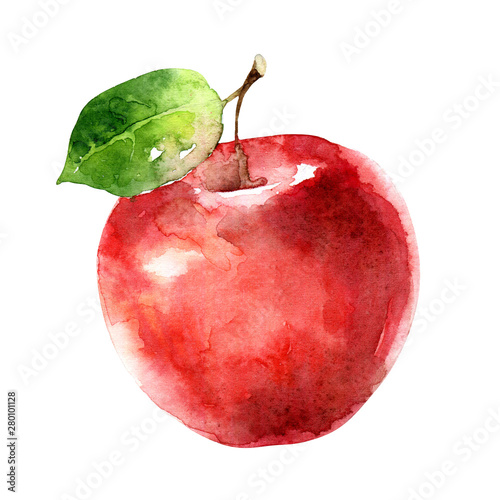 Watercolor red apple isolated on white background Fototapet