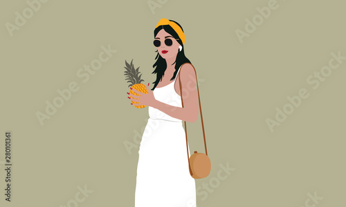 fashion woman tropical holding pineapple