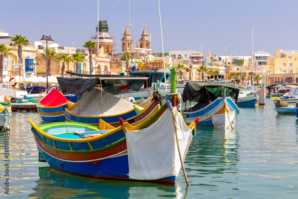 Marsaxlokk. Traditional boats Luzzu in the old harbor.