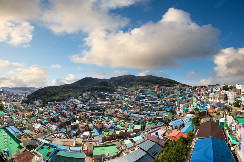 Colorful Gamcheon Culture Village at sunset in Busan, South Korea