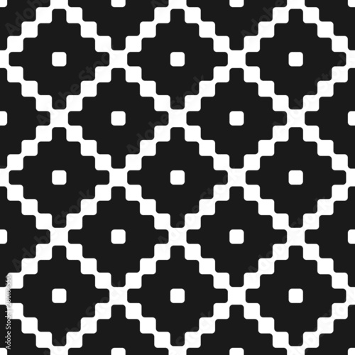 Seamless black and white vintage ethnic rounded diamonds textile pattern vector