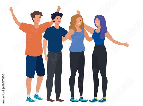 young friends people celebrating characters