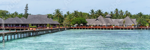 Panoramic view of turquoise water in a Maldives island resort