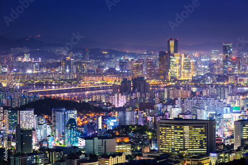 Seoul City and downtown at Night  South Korea