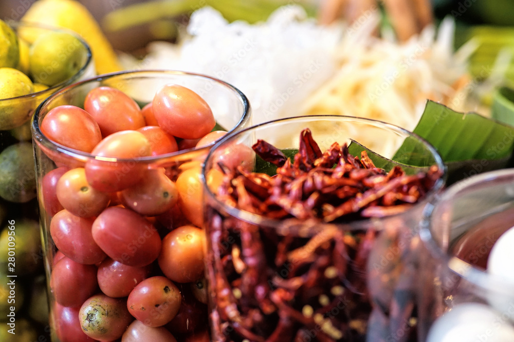 material and  ingredient for Thai Papaya Salad
