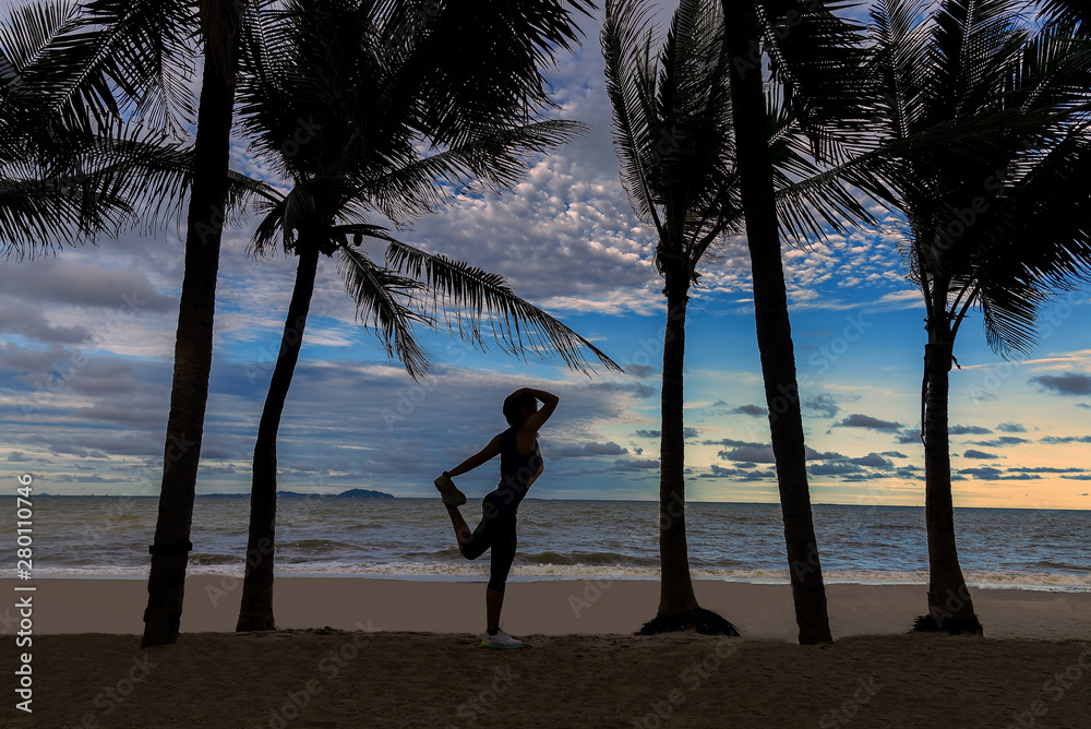 Athletic Woman Running on the Beach. Female Runner Jogging. Outdoor Workout.Healthy Concept