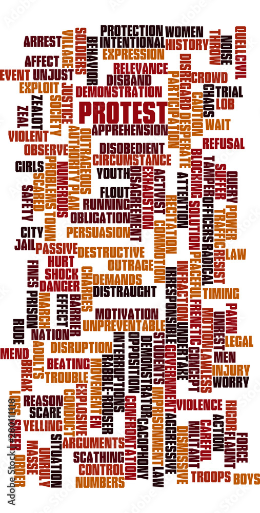 Protest word cloud illustration on white background