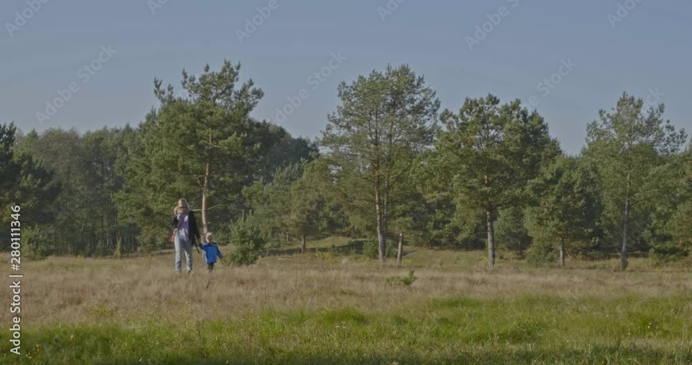 Mother walking with her little daughter in forest, outdoors in autumn. Mother walking with her little daughter in forest, outdoors in autumn.